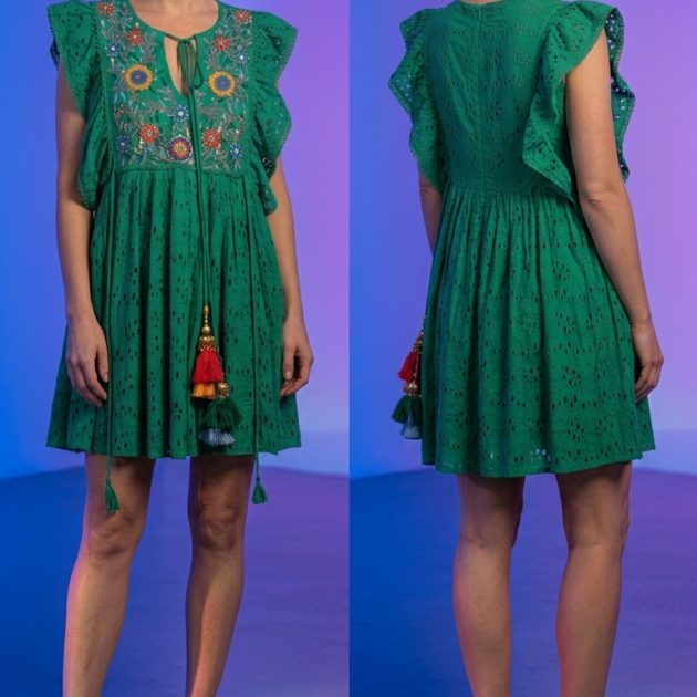 Vestido verde corto talla unica hasta  talla 40