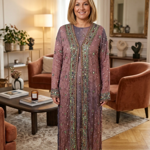 Kaftan rosa y dorado talla hasta la 44