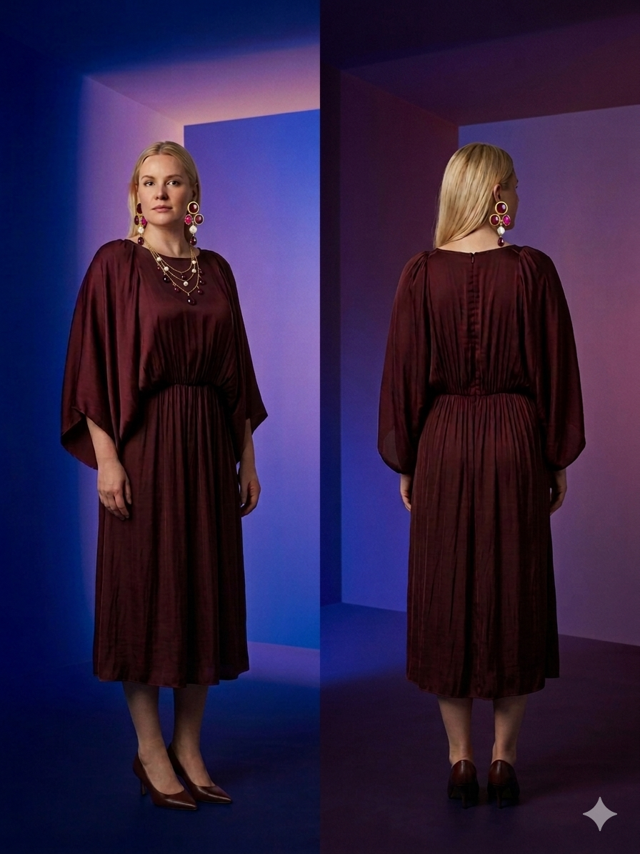 Vestido burdeos midi talla hasta la 46