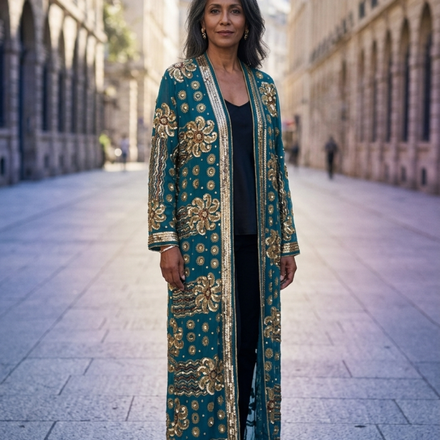Kaftan azul y dorado talla hasta 44