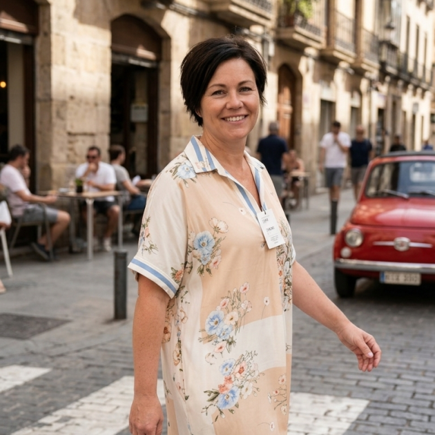 Vestido fondo crema y blanco con estampados flores talla hasta la 48