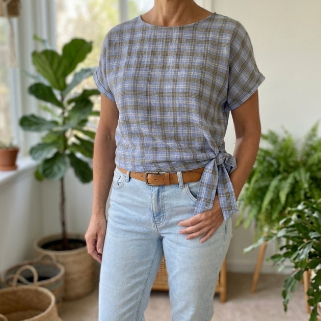 Camisa a cuadros azul talla  hasta la cuarenta